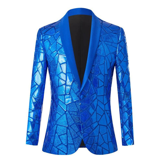 Shiny Blue Sequins Bling Glitter Blazer Men