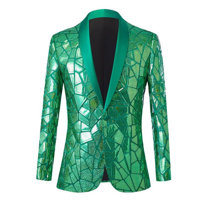 Shiny Blue Sequins Bling Glitter Blazer Men