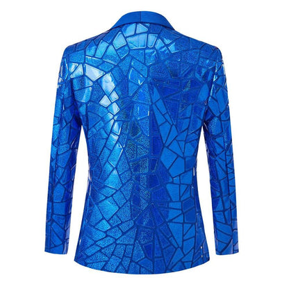 Shiny Blue Sequins Bling Glitter Blazer Men