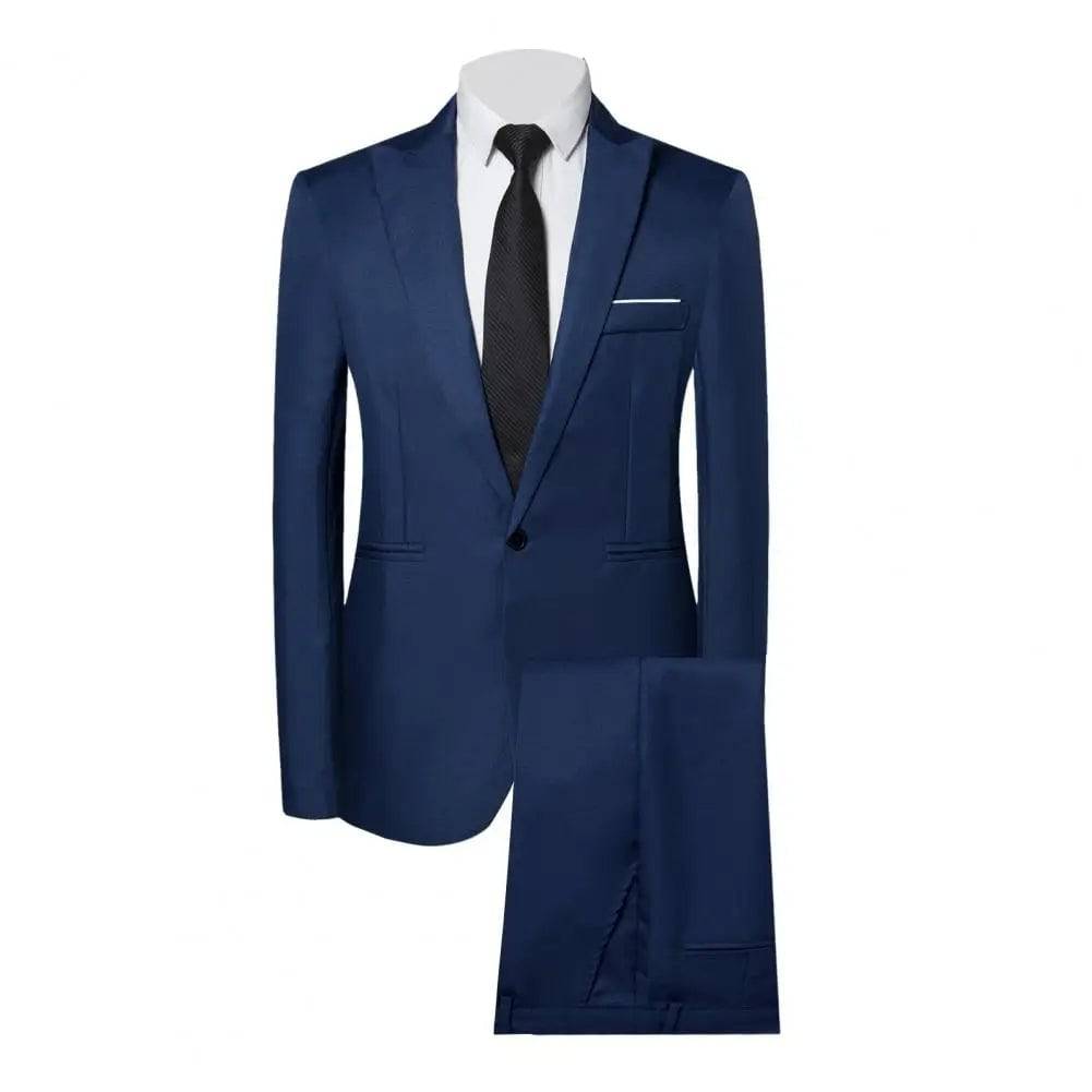 Men's Business Suit Set Lapel Single Breasted Slim Fit Pants Solid