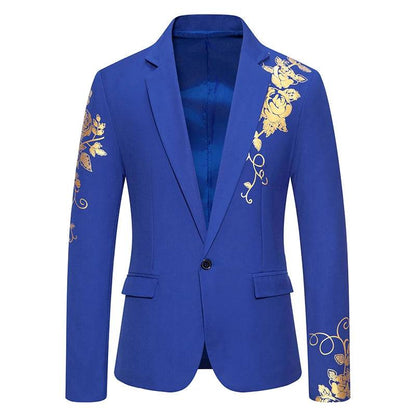 Men Paisley Hot Stamping Print Suit Coat Casual Slim Fit Suit Single Buckle