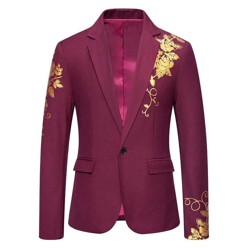 Men Paisley Hot Stamping Print Suit Coat Casual Slim Fit Suit Single Buckle