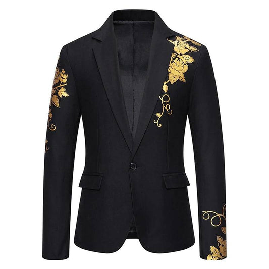 Men Paisley Hot Stamping Print Suit Coat Casual Slim Fit Suit Single Buckle