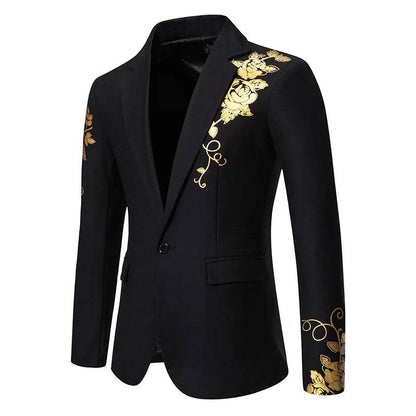 Men Paisley Hot Stamping Print Suit Coat Casual Slim Fit Suit Single Buckle