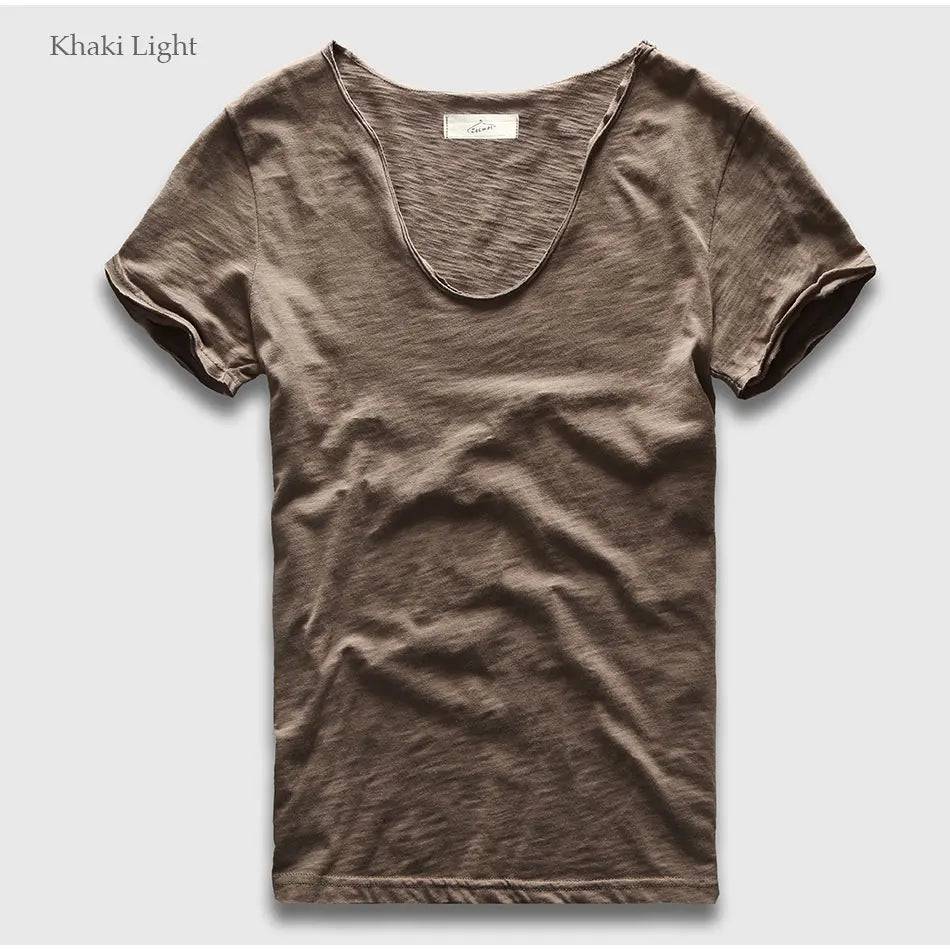 Men Plain Hip Hop Casual V Neck Short Sleeve T-Shirt Men - Xmaker