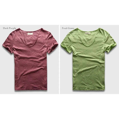 Men Plain Hip Hop Casual V Neck Short Sleeve T-Shirt Men