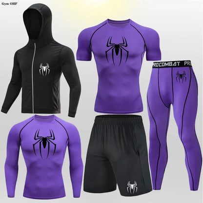 Men's Compression Sportswear Tights T-Shirt Thermal Underwear Running Sets Spider Print Clothing