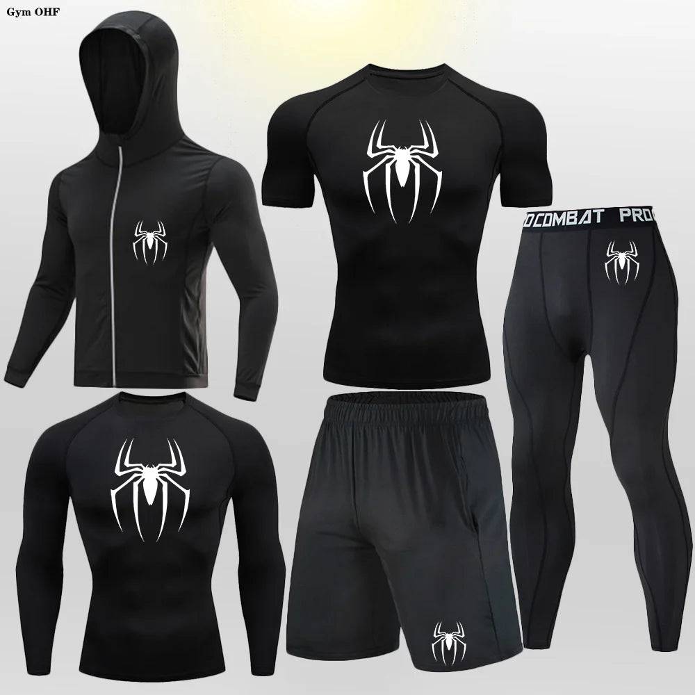 Men's Compression Sportswear Tights T-Shirt Thermal Underwear Running Sets Spider Print Clothing