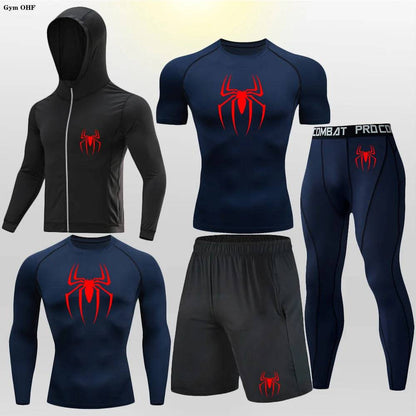 Men's Compression Sportswear Tights T-Shirt Thermal Underwear Running Sets Spider Print Clothing