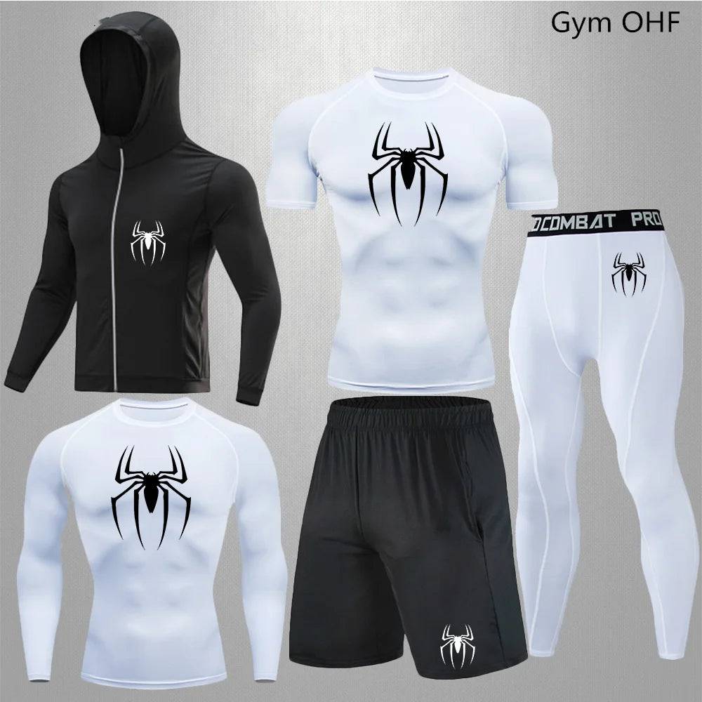 Men's Compression Sportswear Tights T-Shirt Thermal Underwear Running Sets Spider Print Clothing