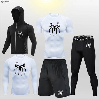 Men's Compression Sportswear Tights T-Shirt Thermal Underwear Running Sets Spider Print Clothing