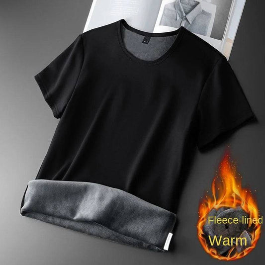 Men Pullover Thermal Fleece Thickened short Sleeve T-Shirt