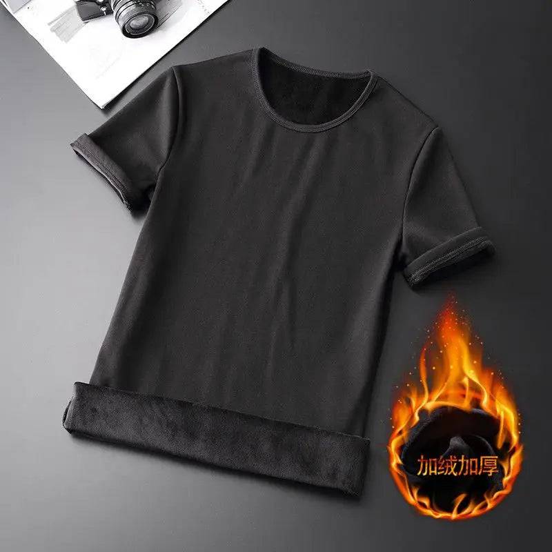 Men Pullover Thermal Fleece Thickened short Sleeve T-Shirt