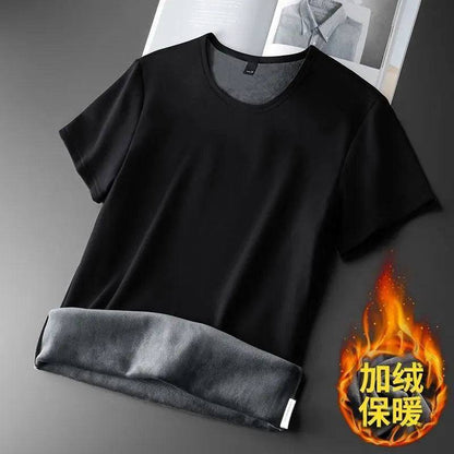 Men Pullover Thermal Fleece Thickened short Sleeve T-Shirt