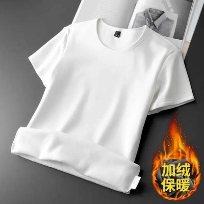 Men Pullover Thermal Fleece Thickened short Sleeve T-Shirt