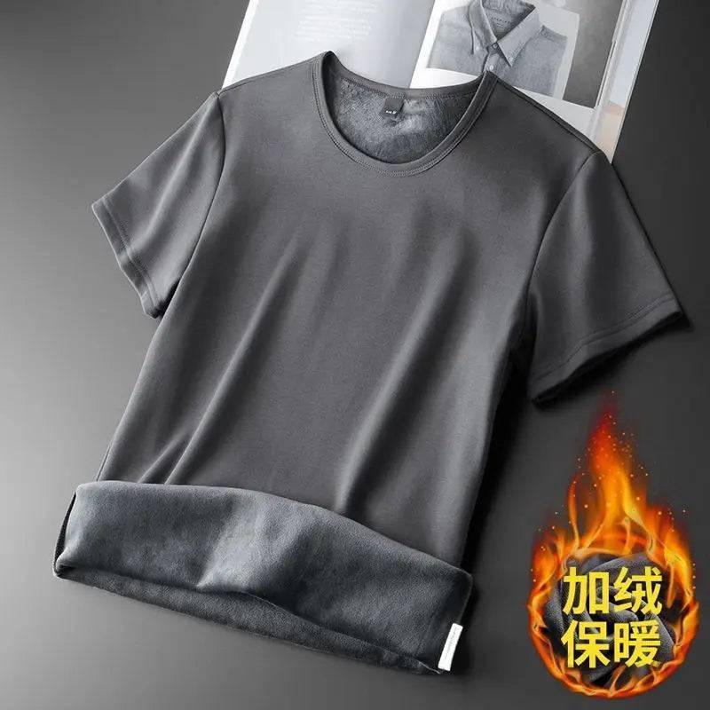 Men Pullover Thermal Fleece Thickened short Sleeve T-Shirt