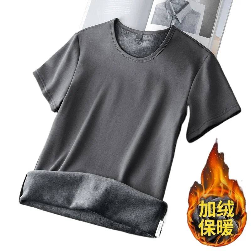 Men Pullover Thermal Fleece Thickened short Sleeve T-Shirt