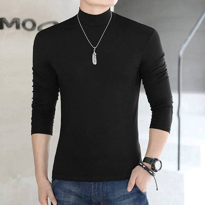 Men Mock Neck Basic T-shirt Pullover Long Sleeve Top