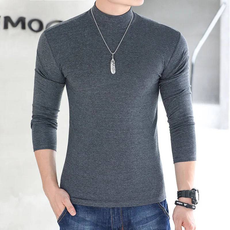 Men Mock Neck Basic T-shirt Pullover Long Sleeve Top