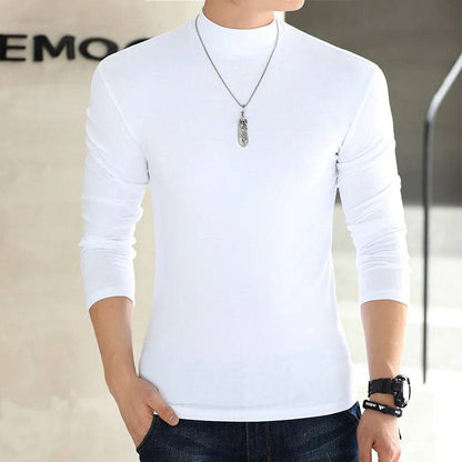 Men Mock Neck Basic T-shirt Pullover Long Sleeve Top