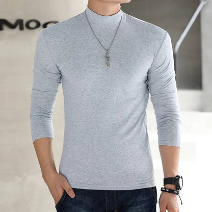 Men Mock Neck Basic T-shirt Pullover Long Sleeve Top