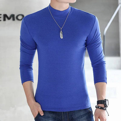 Men Mock Neck Basic T-shirt Pullover Long Sleeve Top