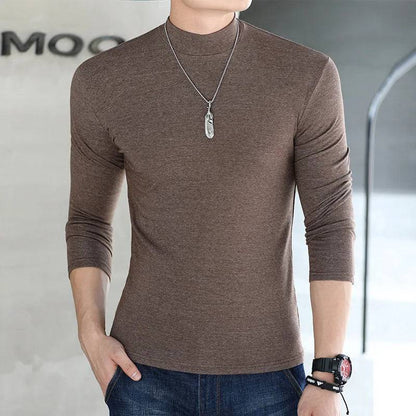 Men Mock Neck Basic T-shirt Pullover Long Sleeve Top