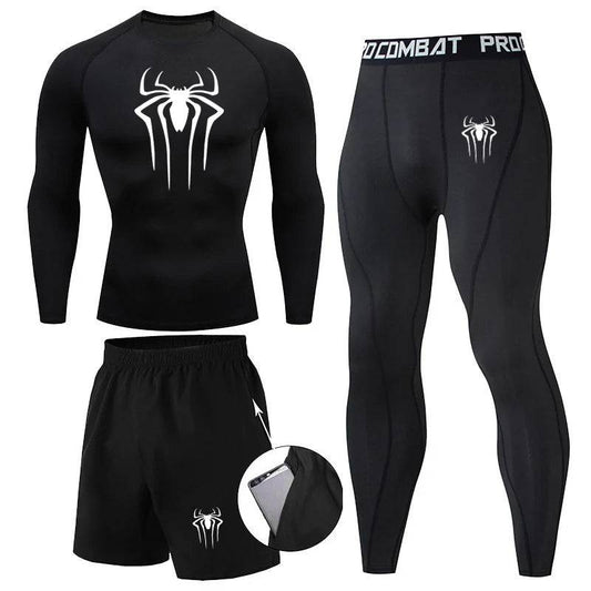 Men Thermal Compression Sports Tracksuit Workout Tights 3Pc Set