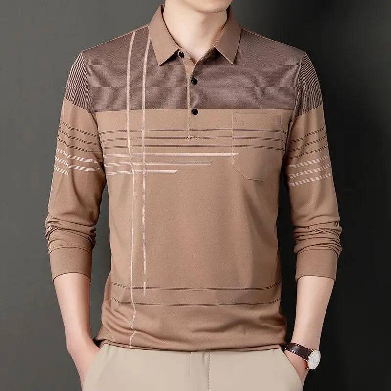 Men Long Sleeve Stripe Polo Shirts - Xmaker