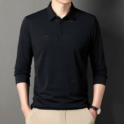 Men Long Sleeve Stripe Polo Shirts - Xmaker