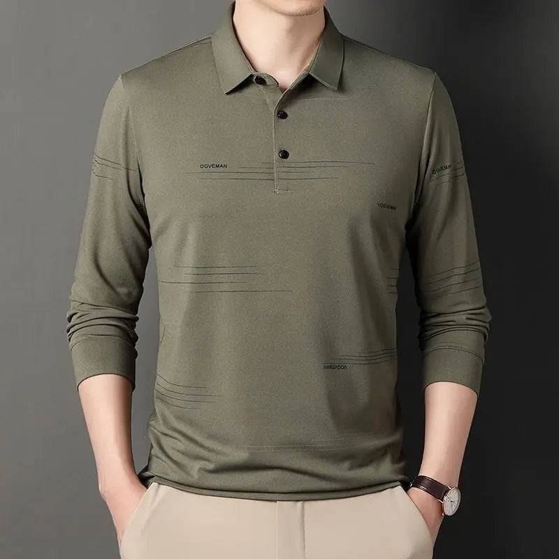 Men Long Sleeve Stripe Polo Shirts - Xmaker