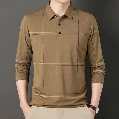 Men Long Sleeve Stripe Polo Shirts - Xmaker