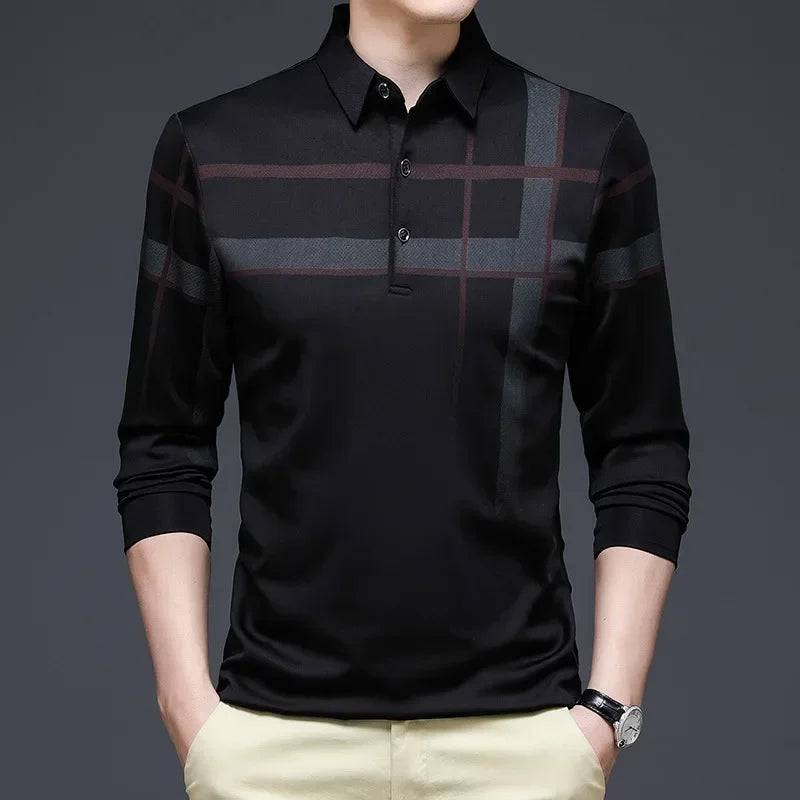 Long-sleeved Thin Ice Silk Lapel Business Casual Polo Shirt - Xmaker