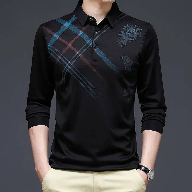 Long-sleeved Thin Ice Silk Lapel Business Casual Polo Shirt - Xmaker