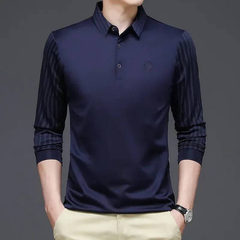 Long-sleeved Thin Ice Silk Lapel Business Casual Polo Shirt - Xmaker