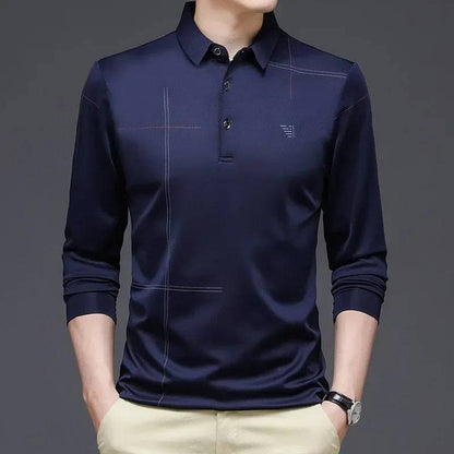 Long-sleeved Thin Ice Silk Lapel Business Casual Polo Shirt - Xmaker