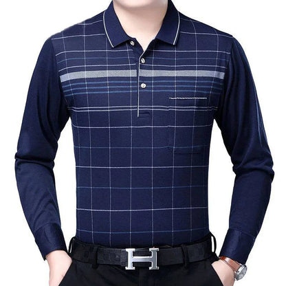 Men Long Sleeve Stripe Polo Shirts - Xmaker