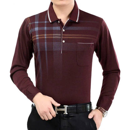 Men Long Sleeve Stripe Polo Shirts - Xmaker