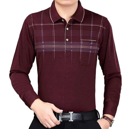 Men Long Sleeve Stripe Polo Shirts - Xmaker