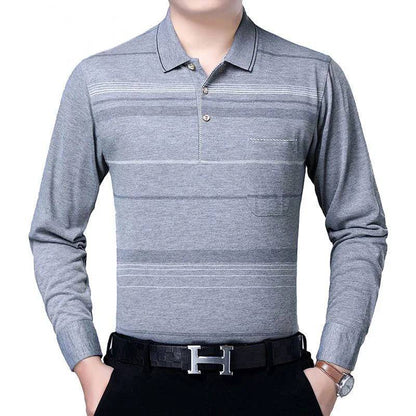 Men Long Sleeve Stripe Polo Shirts - Xmaker