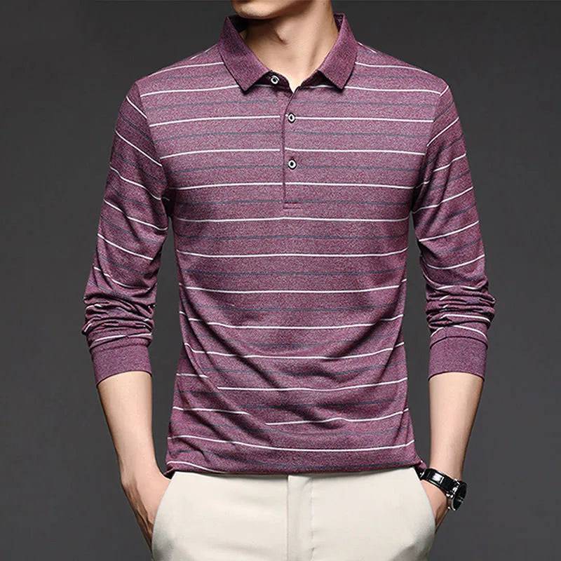 Streetwear Fashion Men Striped Polo Shirts Spring Autumn Long Sleeve Business Office Lapel Male Clothes Basic Casual Loose Tops - Xmaker