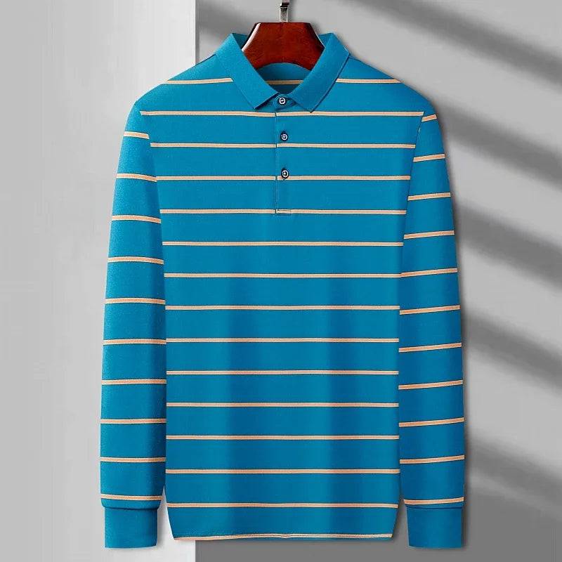 New Men's Casual Long Sleeve Polo Shirt Fashion Solid Color Top - Xmaker