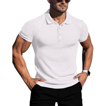 New Summer Polo Men Solid Stripe Fitness Elasticity Short Sleeve Polo Shirts for Men Fashion Stand Collar Mens Shirts - Xmaker