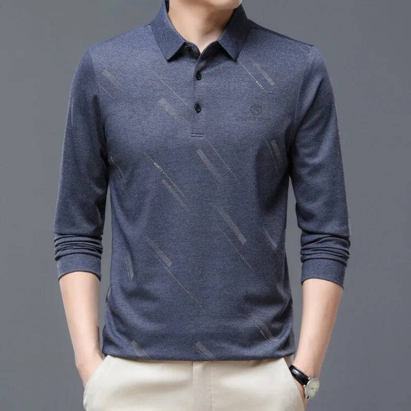 Men Shirts Casual Loose Thin Long Sleeved Polo Shirt - Xmaker