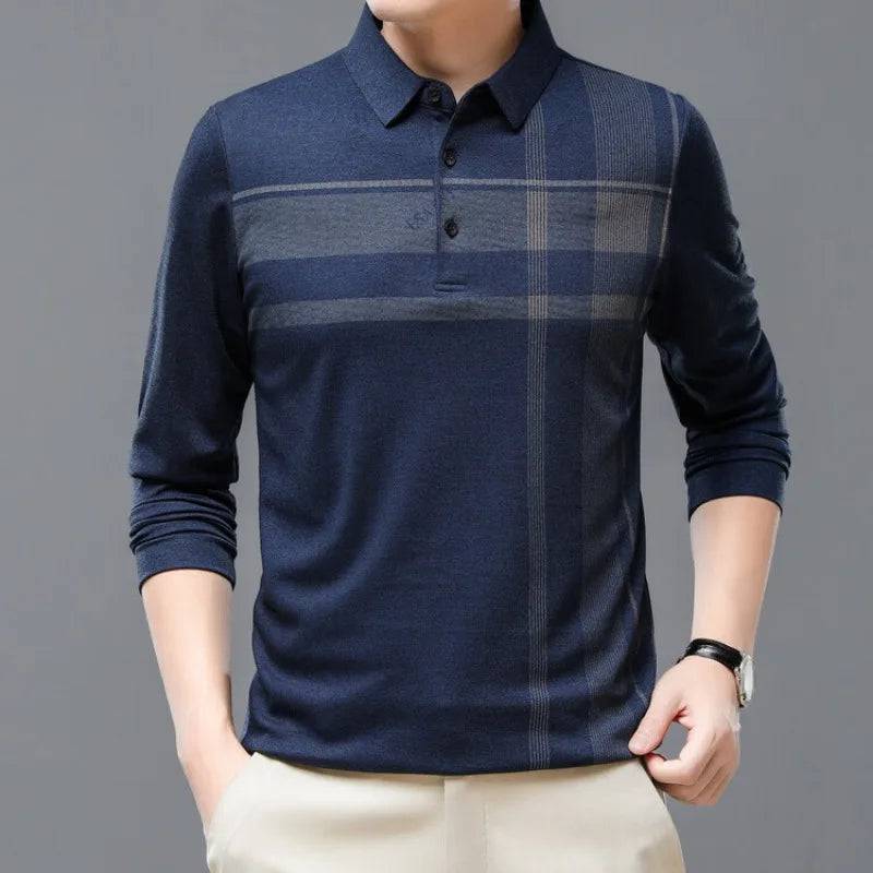 Men Shirts Casual Loose Thin Long Sleeved Polo Shirt - Xmaker