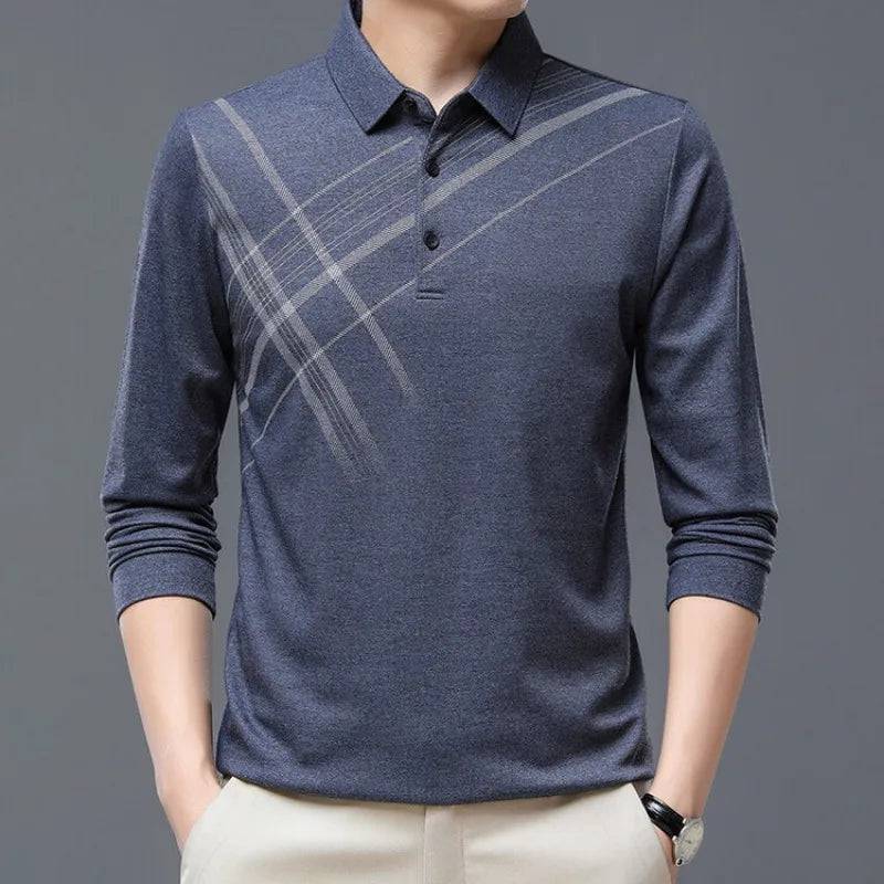 Men Shirts Casual Loose Thin Long Sleeved Polo Shirt - Xmaker