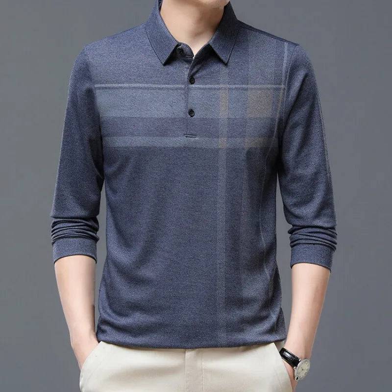 Men Shirts Casual Loose Thin Long Sleeved Polo Shirt - Xmaker