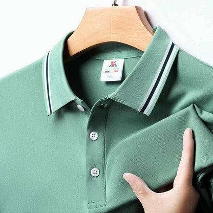 Men's Solid Short Sleeved Striped Lapel Polo Shirt - Xmaker