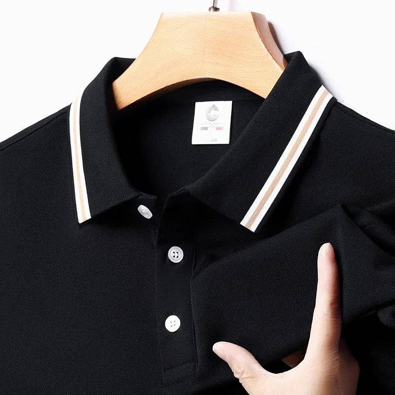 Men's Solid Short Sleeved Striped Lapel Polo Shirt - Xmaker