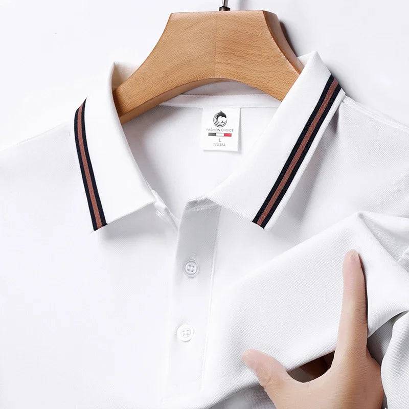 Men's Solid Short Sleeved Striped Lapel Polo Shirt - Xmaker